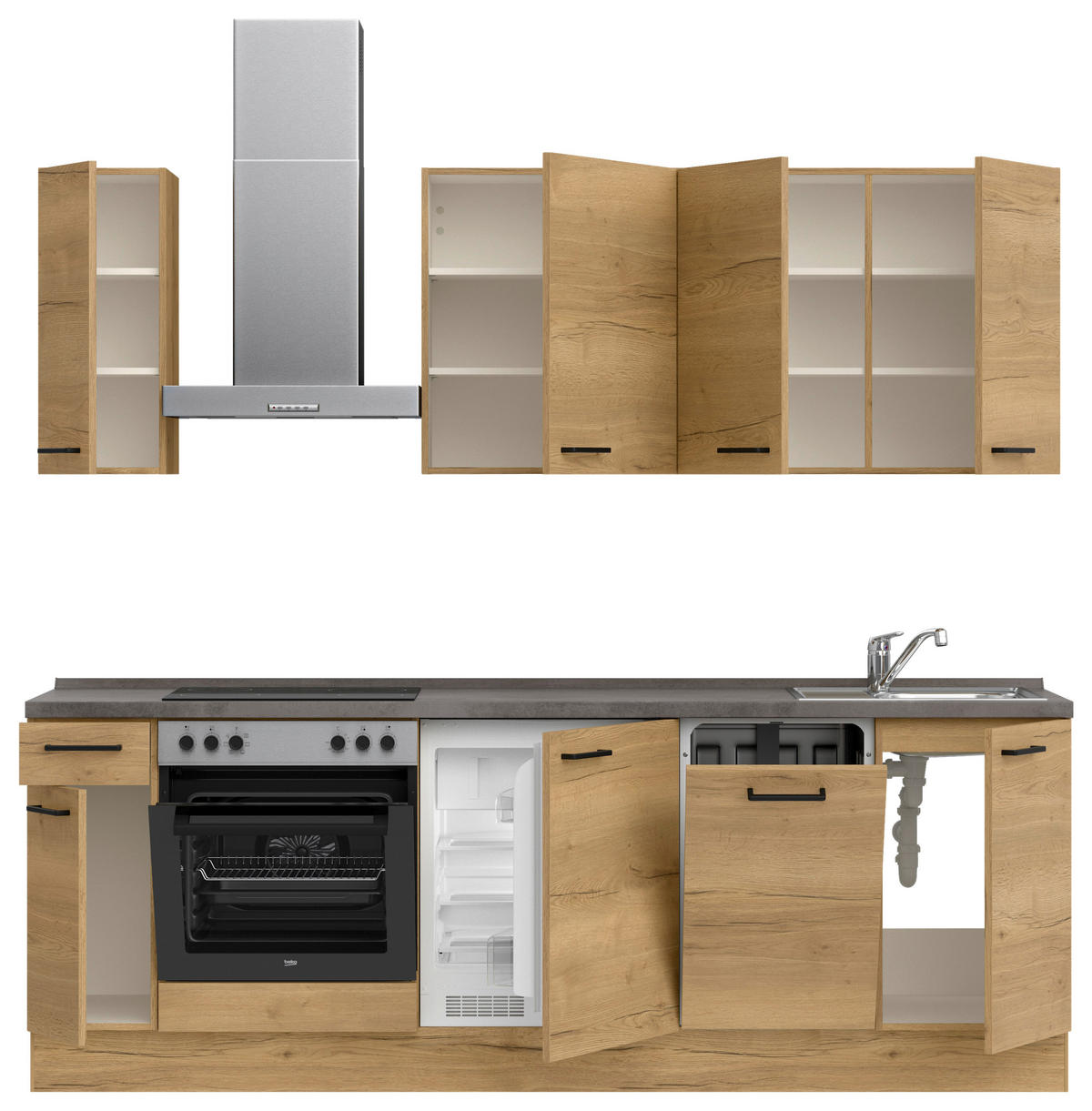 KÜCHENBLOCK 240 cm   in Eichefarben, Schieferfarben  - Schieferfarben/Eichefarben, MODERN, Holzwerkstoff/Metall (240cm) - Nobilia