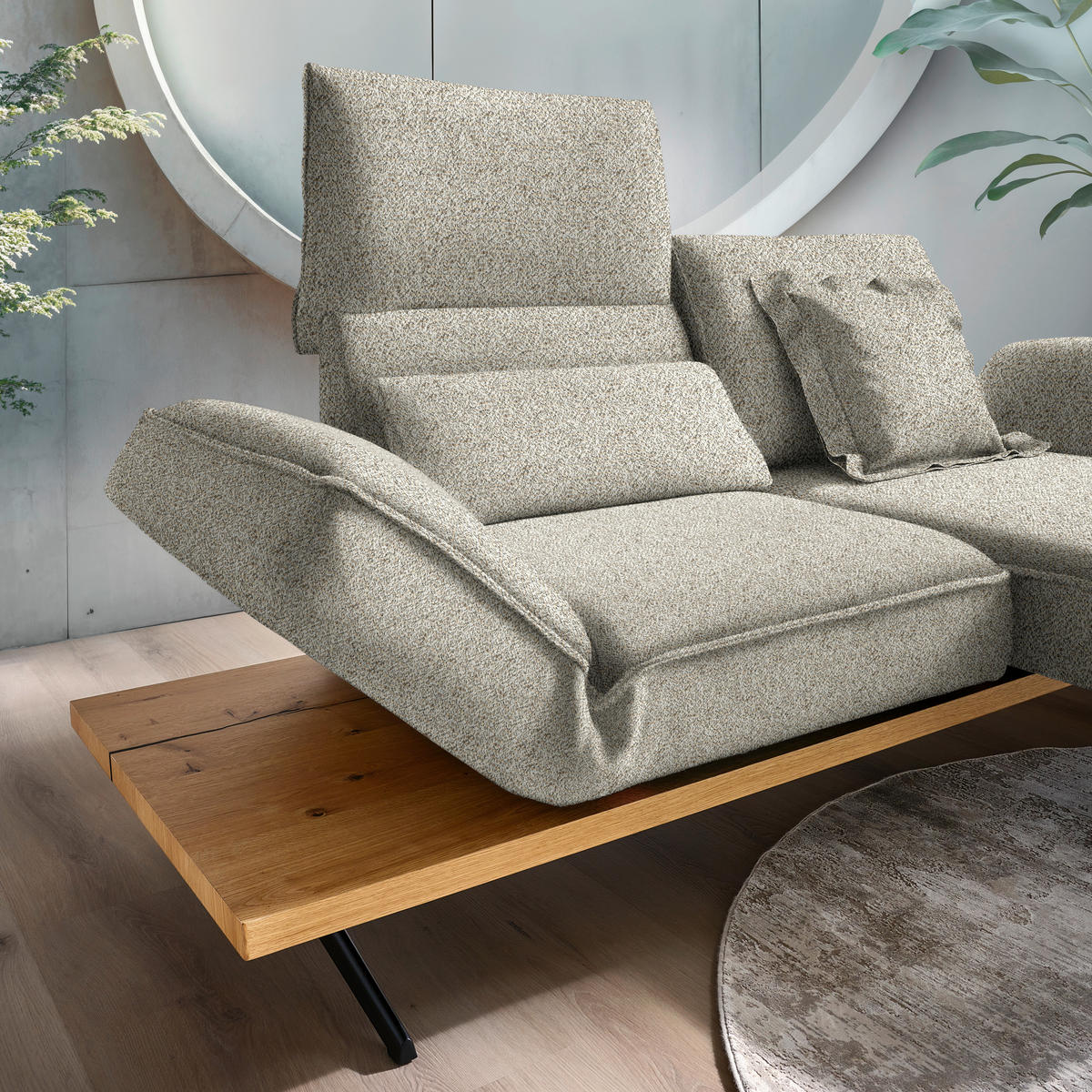 ECKSOFA Chenille Cappuccino  - Schwarz/Cappuccino, Design, Holz/Textil (240/132cm) - Koinor