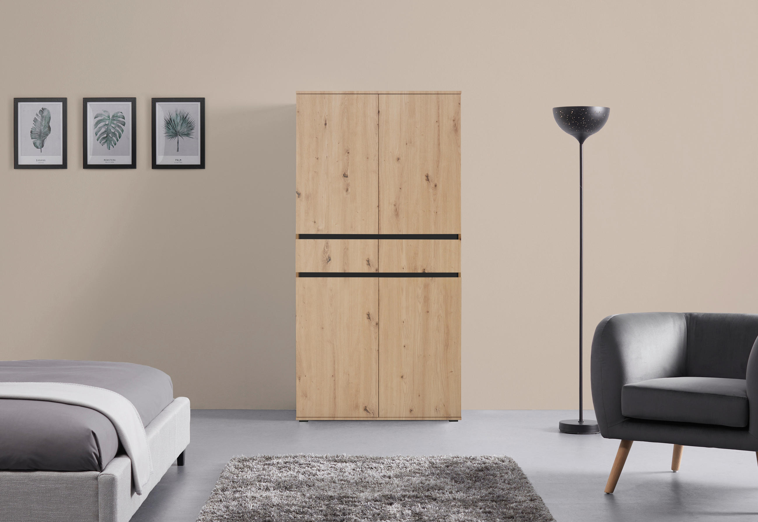 MEHRZWECKSCHRANK - Anthrazit/Eiche Artisan, KONVENTIONELL, Holzwerkstoff/Kunststoff (100/200/37cm) - Xora