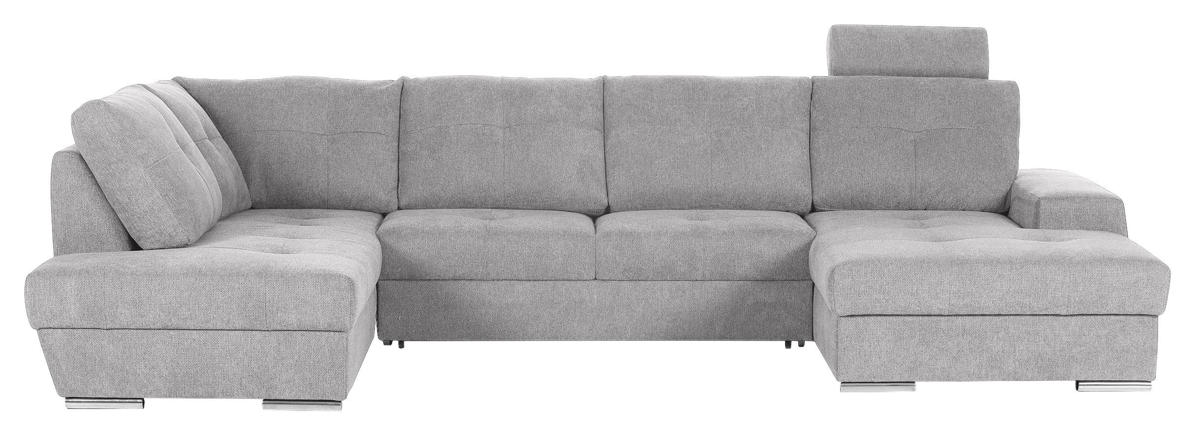 WOHNLANDSCHAFT Hellgrau Flachgewebe  - Chromfarben/Hellgrau, KONVENTIONELL, Kunststoff/Textil (217/338/180cm) - Hom`in