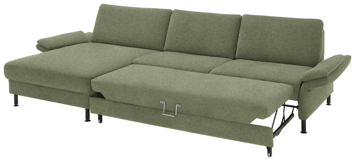 ECKSOFA  in Chenille, Flachgewebe Olivgrün  175/316 cm  - Schwarz/Olivgrün, Design, Textil/Metall (175/316cm) - Dieter Knoll