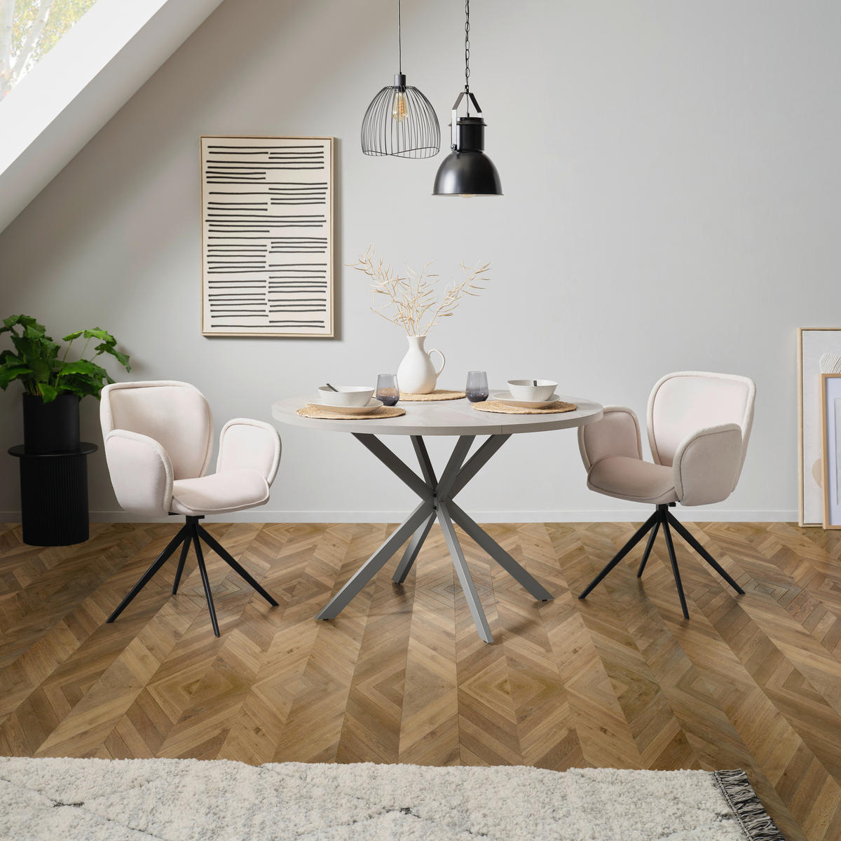 ESSTISCH 120/120/75 cm Nachbildung  Metall, Holzwerkstoff rund Grau  - Grau, Modern, Holzwerkstoff/Metall (120/120/75cm) - MID.YOU
