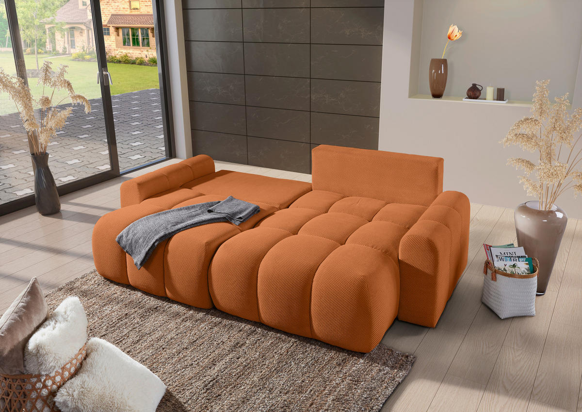 ECKSOFA Rostfarben Flachgewebe  - Rostfarben/Schwarz, KONVENTIONELL, Kunststoff/Textil (256/157cm) - Carryhome