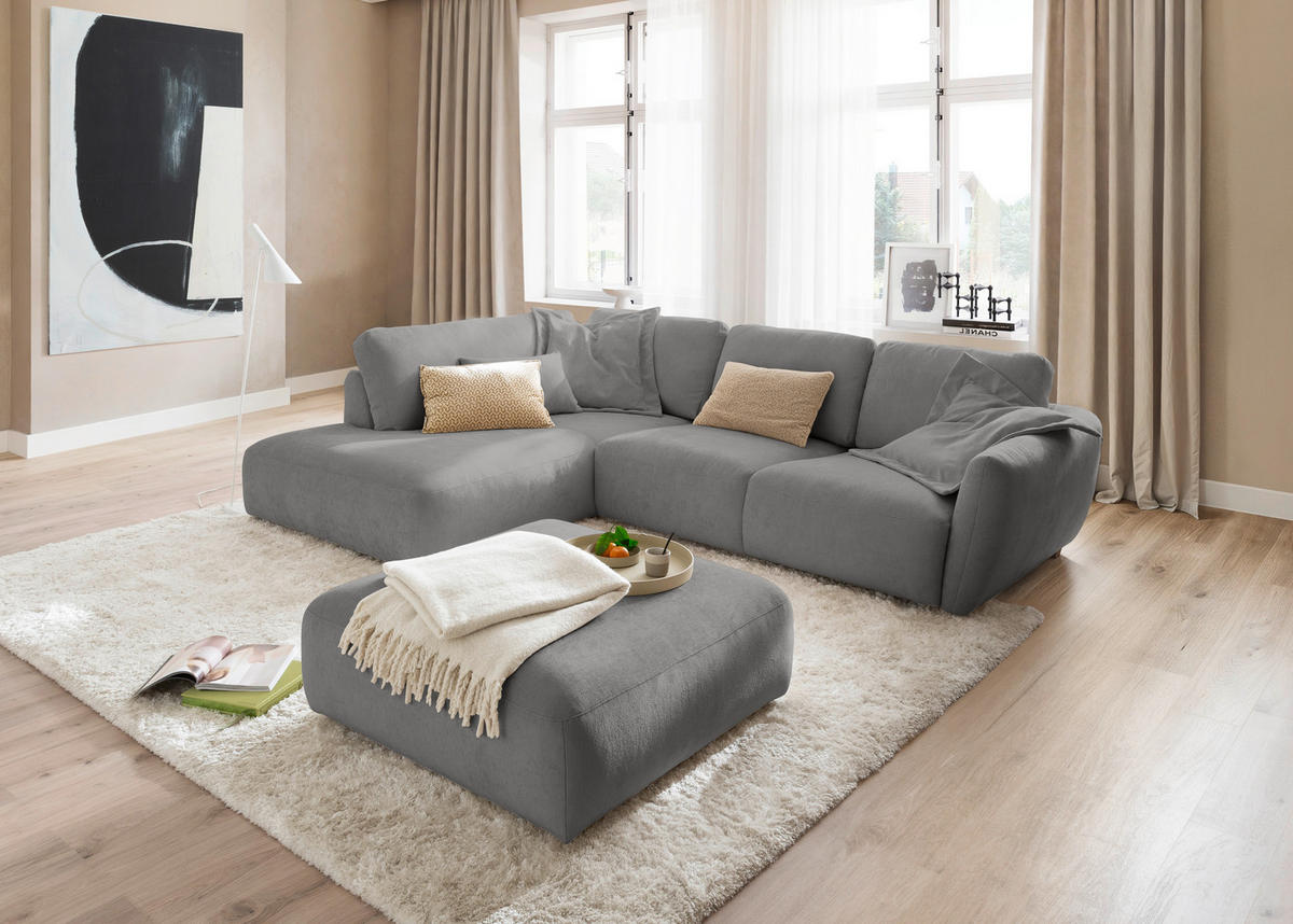 ECKSOFA Chenille Grau  - Schwarz/Grau, Konventionell, Kunststoff/Textil (224/307cm) - Hom`in