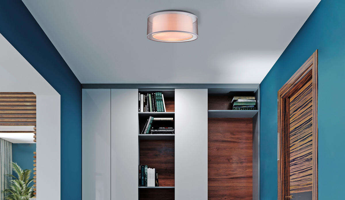 DECKENLEUCHTE  40/17,5 cm    - Grau/Nickelfarben, Design, Kunststoff/Textil (40/17,5cm) - Globo