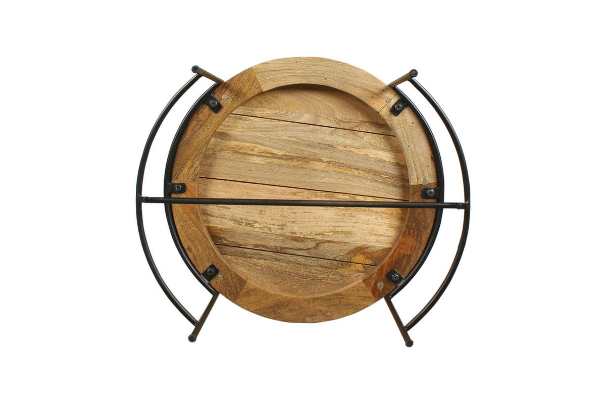 COUCHTISCH Mangoholz vollmassiv rund Schwarz, Hellbraun  - Hellbraun/Schwarz, Design, Holz/Metall (60/40cm) - Livetastic