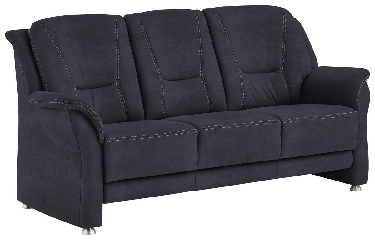 3-SITZER-SOFA in Mikrofaser Dunkelblau  - Beige/Alufarben, Konventionell, Textil/Metall (198/100/89cm) - Beldomo Comfort