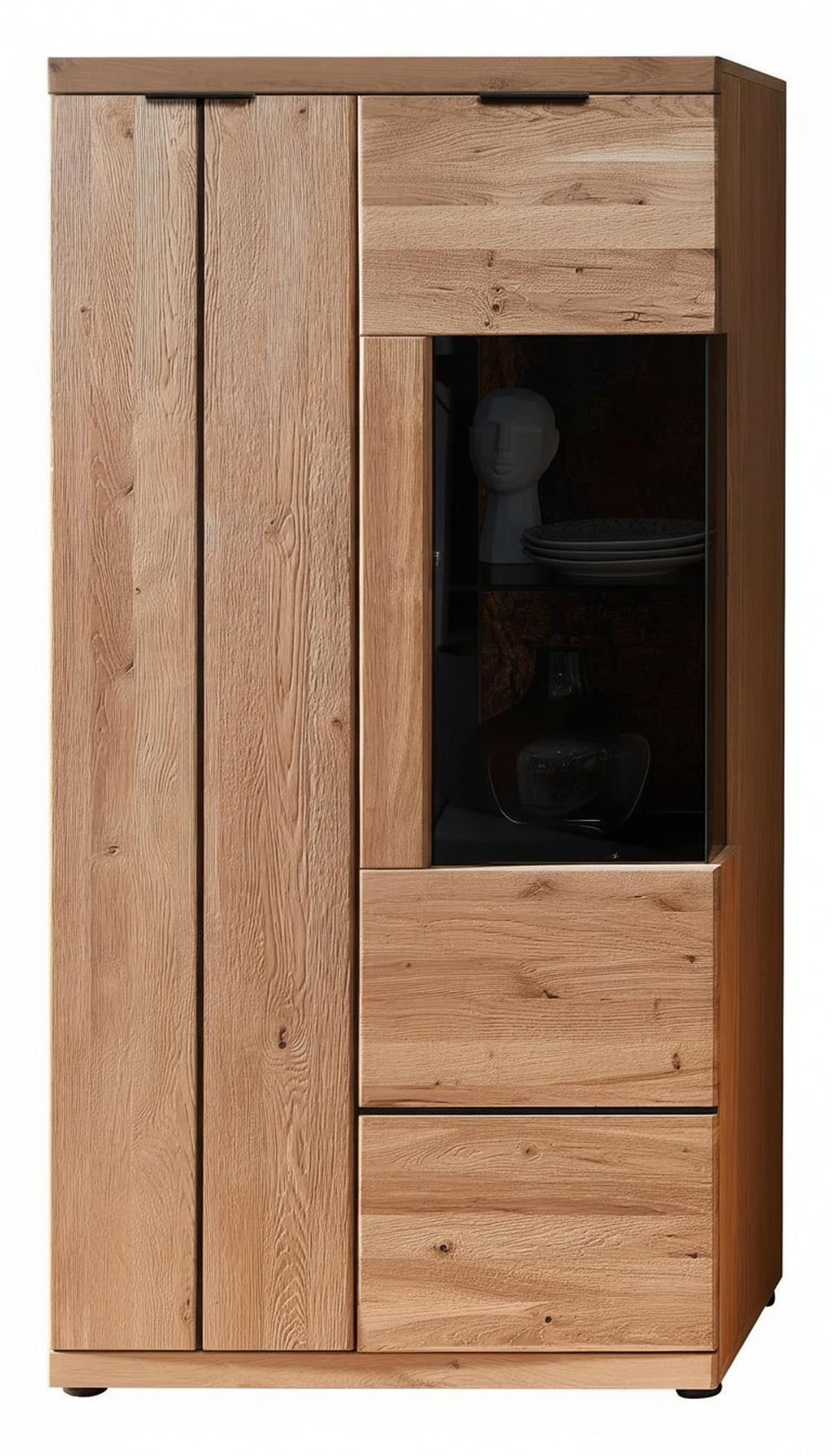 VITRINE furniert, massiv Wildeiche, Kork Schwarz, Wildeiche  - Wildeiche/Schwarz, Natur, Glas/Holz (75/148/42cm) - Livetastic