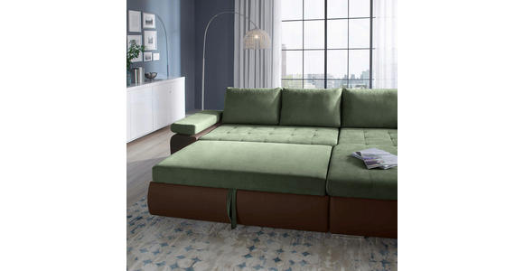 ECKSOFA in Flachgewebe Braun, Olivgrün  - Braun/Olivgrün, Design, Kunststoff/Textil (271/175cm) - Xora