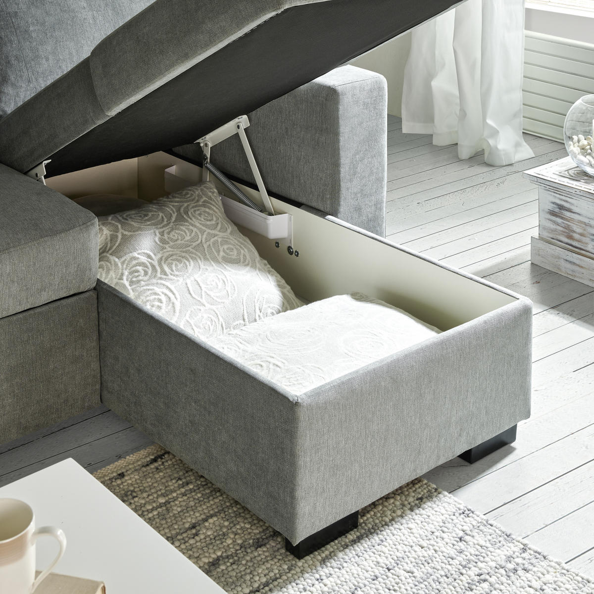 ECKSOFA Anthrazit Velours  - Anthrazit/Schwarz, Design, Kunststoff/Textil (244/157cm) - Carryhome