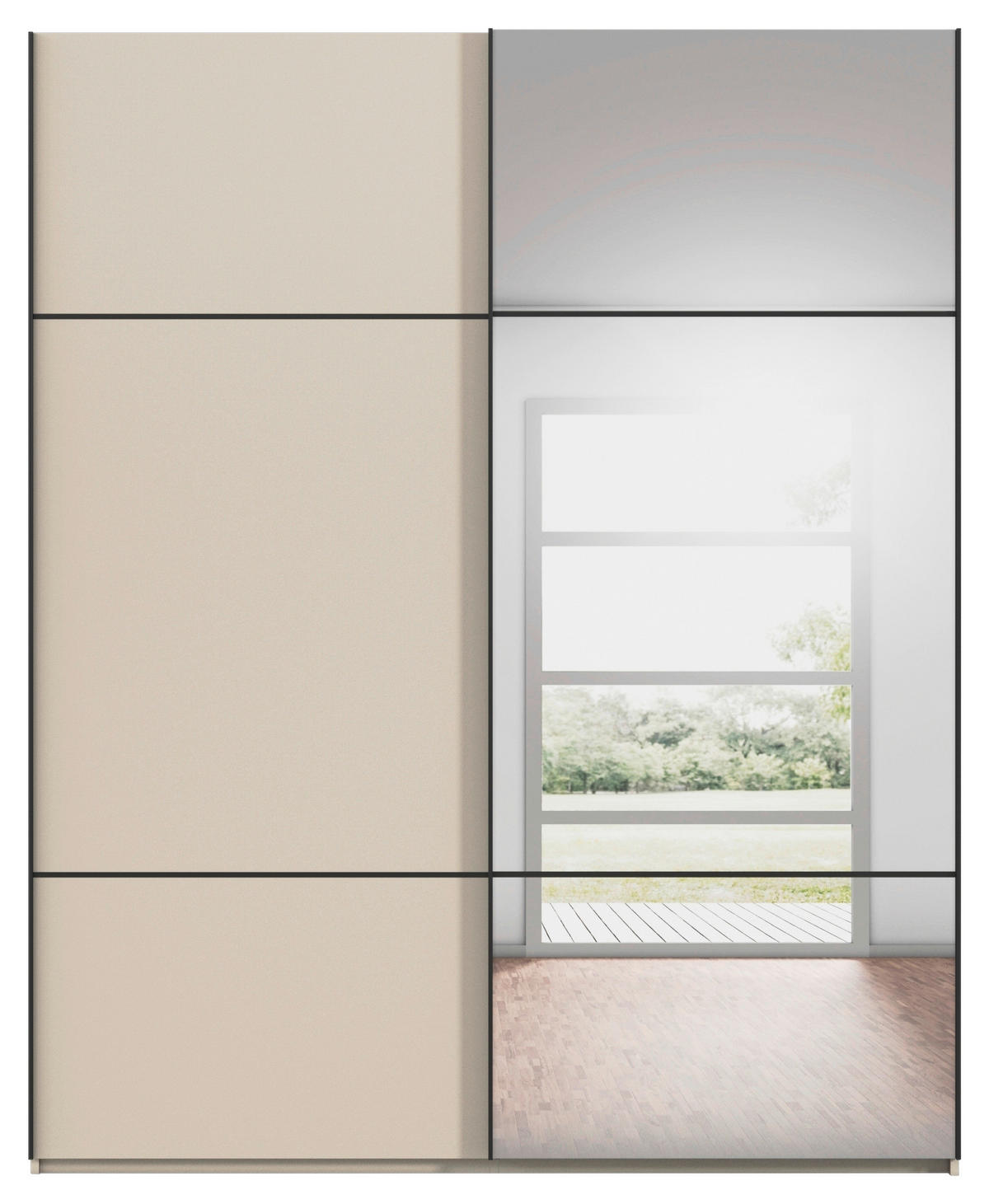 SCHWEBETÜRENSCHRANK 201/223/68 cm 2-türig Champagner  - Champagner/Schwarz, KONVENTIONELL, Glas/Holzwerkstoff (201/223/68cm) - Novel