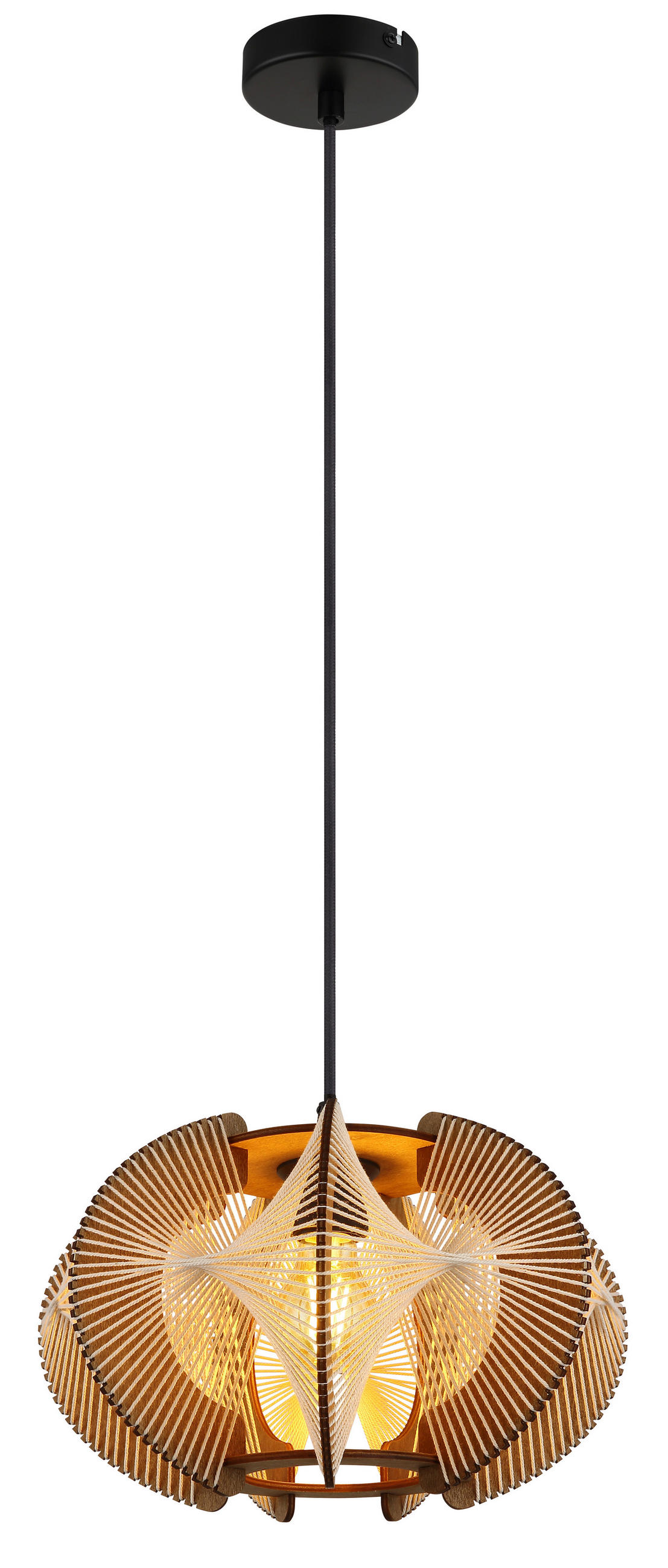 HÄNGELEUCHTE Sakura 34/150 cm  - Dunkelbraun/Schwarz, Design, Naturmaterialien/Holzwerkstoff (34/150cm) - Globo