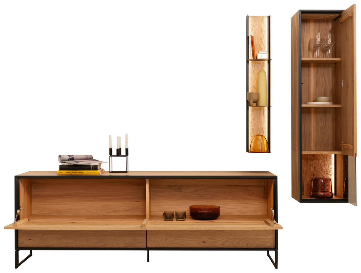 WOHNWAND  in Eichefarben  255/207/45 cm  - Eichefarben/Anthrazit, Design, Glas/Holz (255/207/45cm) - Schöner Wohnen