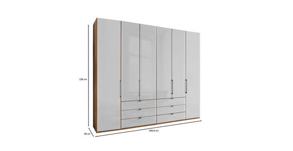 FALTTÜRENSCHRANK 250/236/58 cm 6-türig  - Schieferfarben/Eiche Bianco, KONVENTIONELL, Glas/Holzwerkstoff (250/236/58cm) - Dieter Knoll