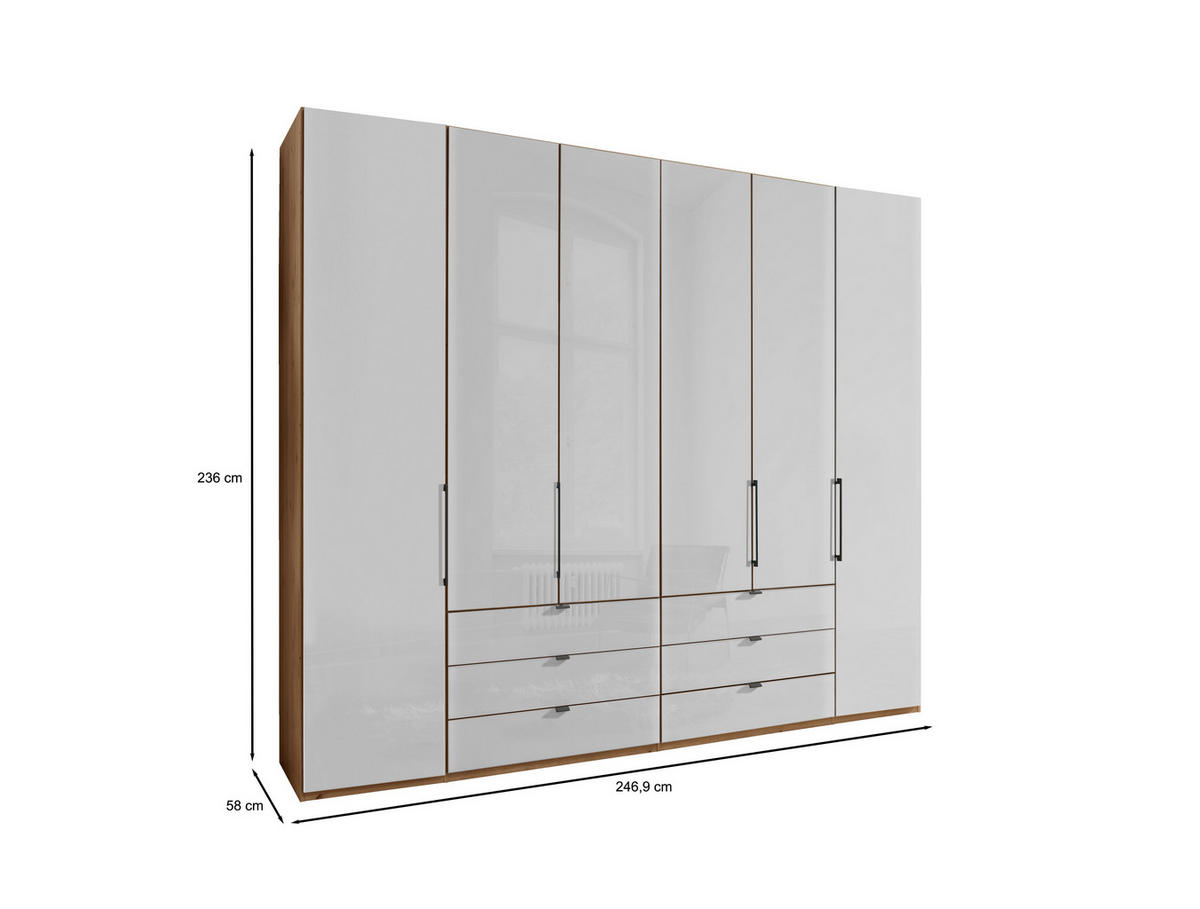 FALTTÜRENSCHRANK  in Weiß, Eiche Bianco  - Schieferfarben/Eiche Bianco, KONVENTIONELL, Glas/Holzwerkstoff (250/236/58cm) - Dieter Knoll