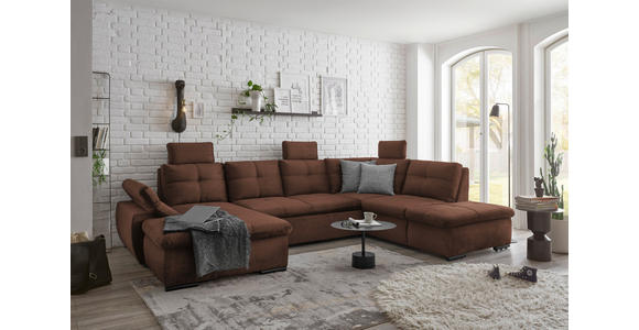 WOHNLANDSCHAFT in Mikrovelours Kupferfarben - Schwarz/Kupferfarben, KONVENTIONELL, Kunststoff/Textil (127/334/217cm) - Carryhome