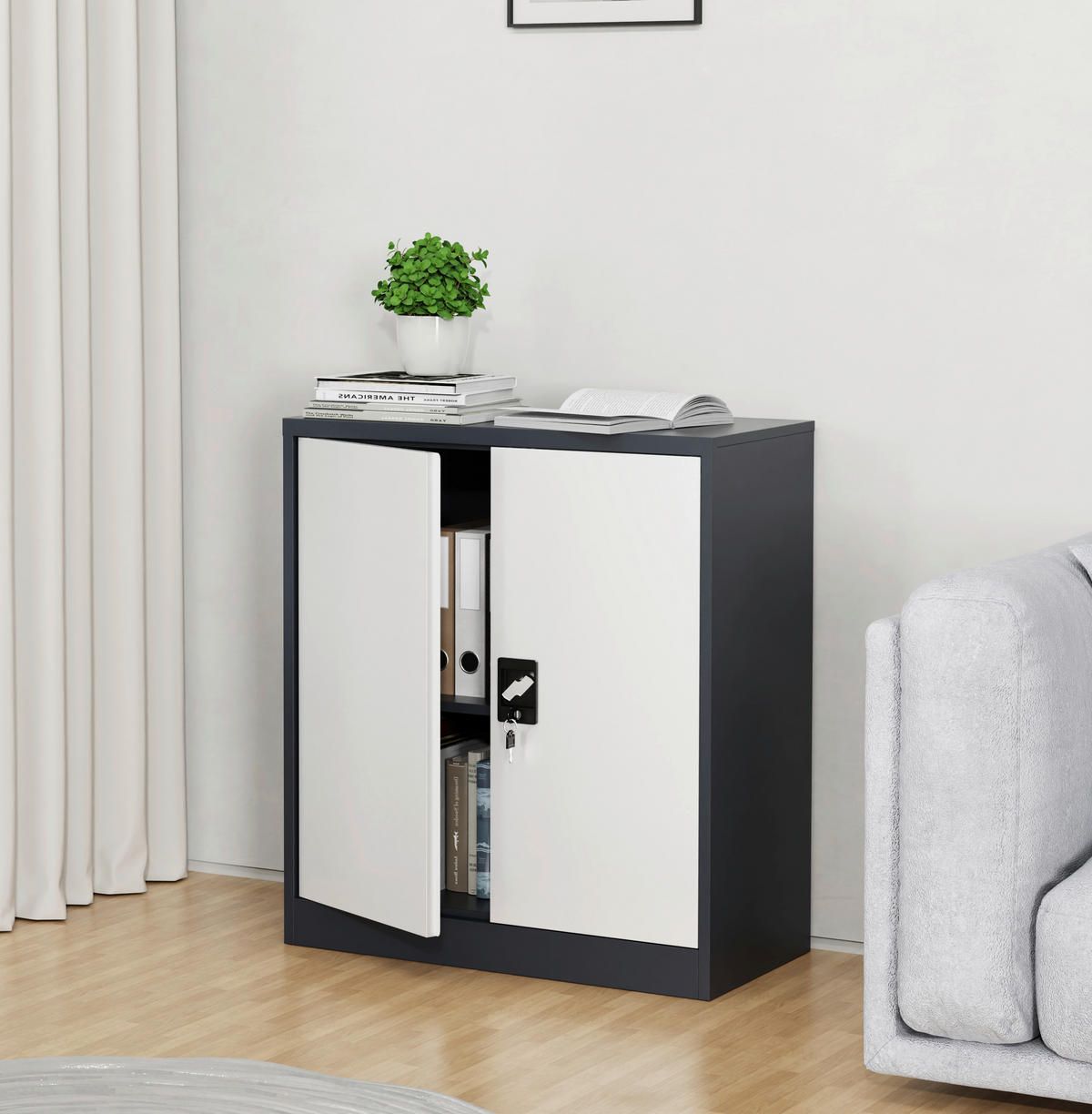 IRATTARTÓ SZEKRÉNY - antracit/fehér, Konventionell, fém (80/90/40cm) - MID.YOU