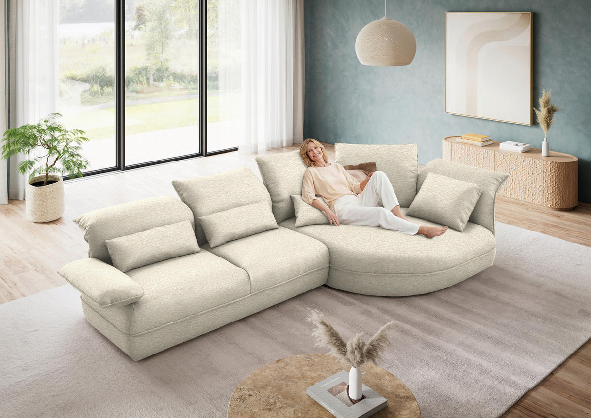 ECKSOFA Chenille Beige  - Beige/Schwarz, Design, Kunststoff/Textil (343/154cm) - Koinor