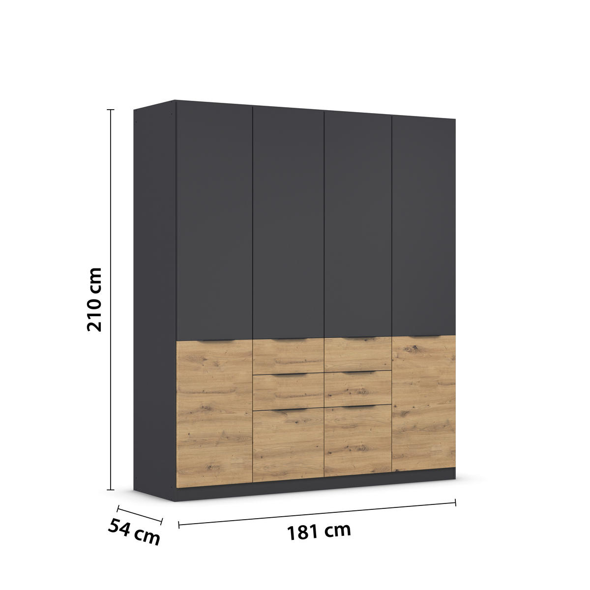 KLEIDERSCHRANK 181/210/54 cm 4-türig Eiche Artisan, Grau  - Eiche Artisan/Grau, KONVENTIONELL, Holzwerkstoff/Kunststoff (181/210/54cm) - James Wood
