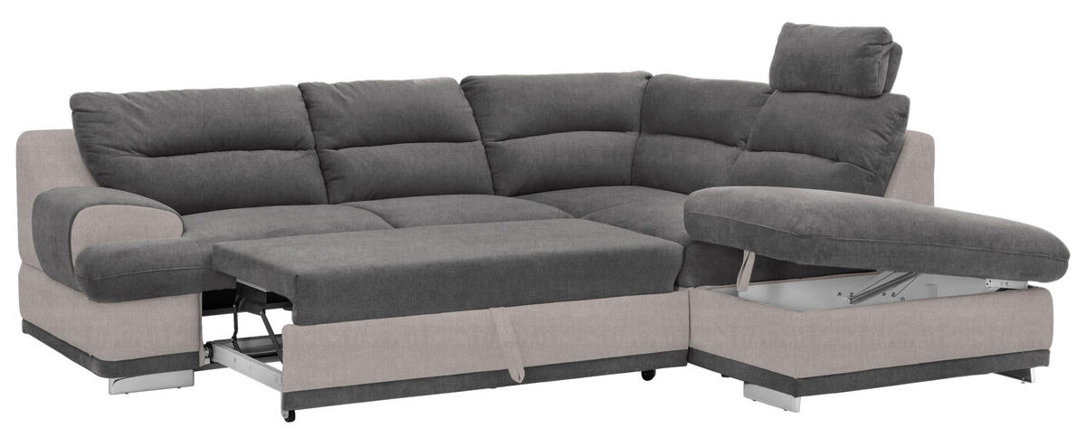 ECKSOFA Anthrazit, Hellgrau Velours  - Chromfarben/Anthrazit, KONVENTIONELL, Textil/Metall (264/217cm) - MID.YOU