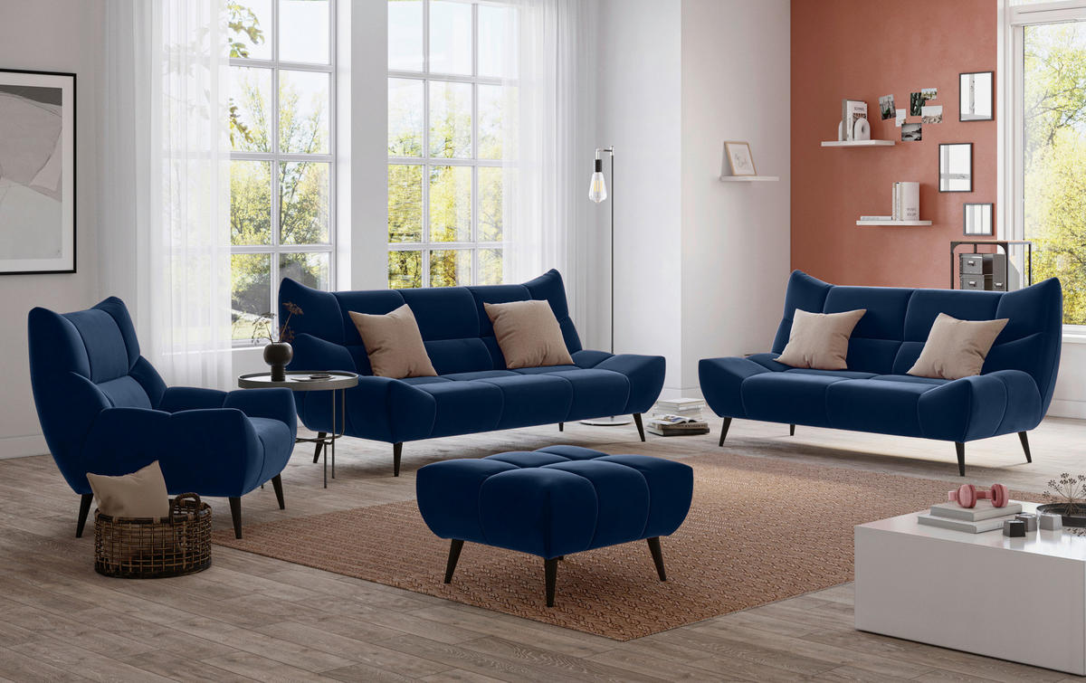 2-SITZER-SOFA in Mikrofaser Dunkelblau  - Schwarz/Dunkelblau, Design, Textil/Metall (190/106/99cm) - Xora