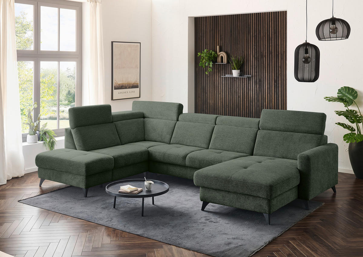 WOHNLANDSCHAFT Beldomo System Dunkelgrün Flachgewebe  - Dunkelgrün/Schwarz, KONVENTIONELL, Textil/Metall (215/333/174cm) - Beldomo System