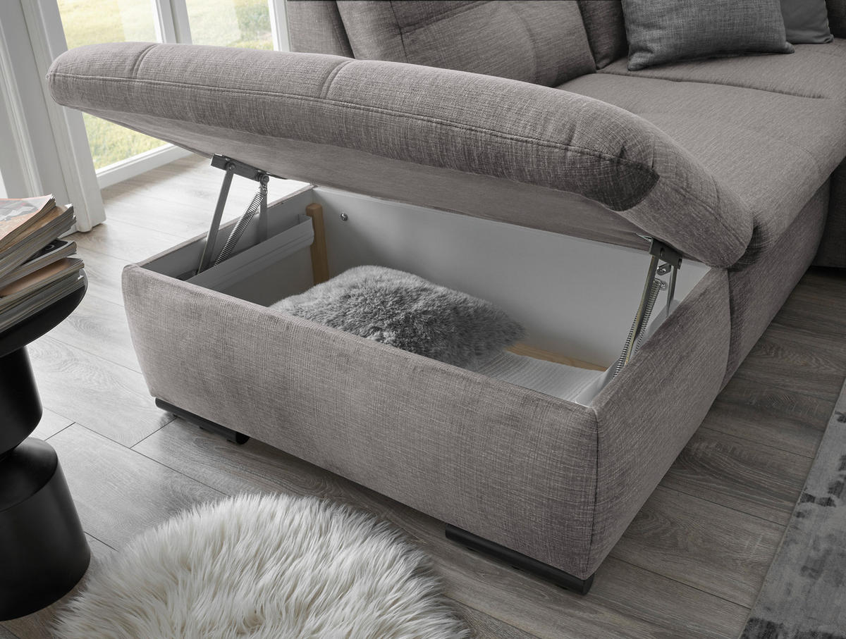 ECKSOFA in Mikrovelours Hellgrau  - Hellgrau/Schwarz, KONVENTIONELL, Kunststoff/Textil (217/265cm) - Carryhome
