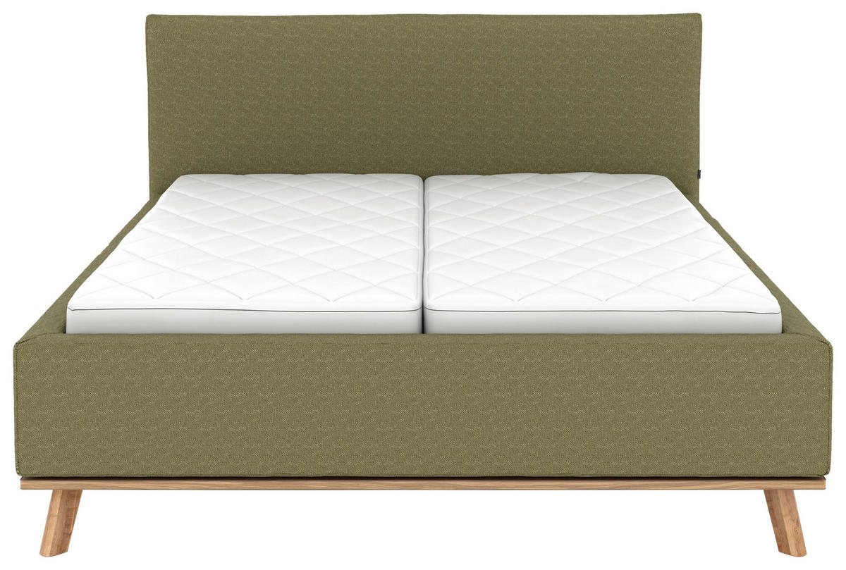 POLSTERBETT Matratze, Lattenrost, Bettkasten 160/200 cm  in Olivgrün  - Eichefarben/Weiß, Design, Holz/Textil (160/200cm) - Musterring