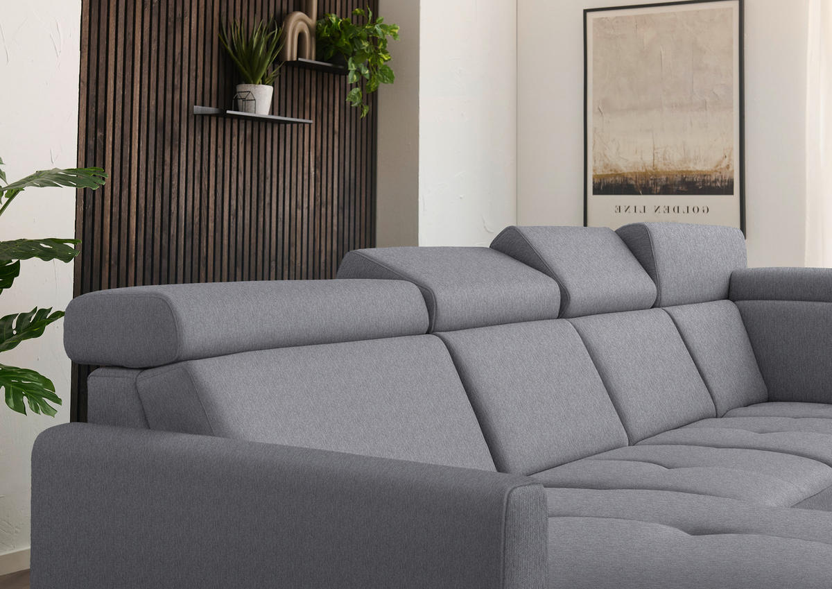 WOHNLANDSCHAFT Flachgewebe Grau  - Schwarz/Grau, Konventionell, Textil/Metall (174/333/215cm) - Beldomo System