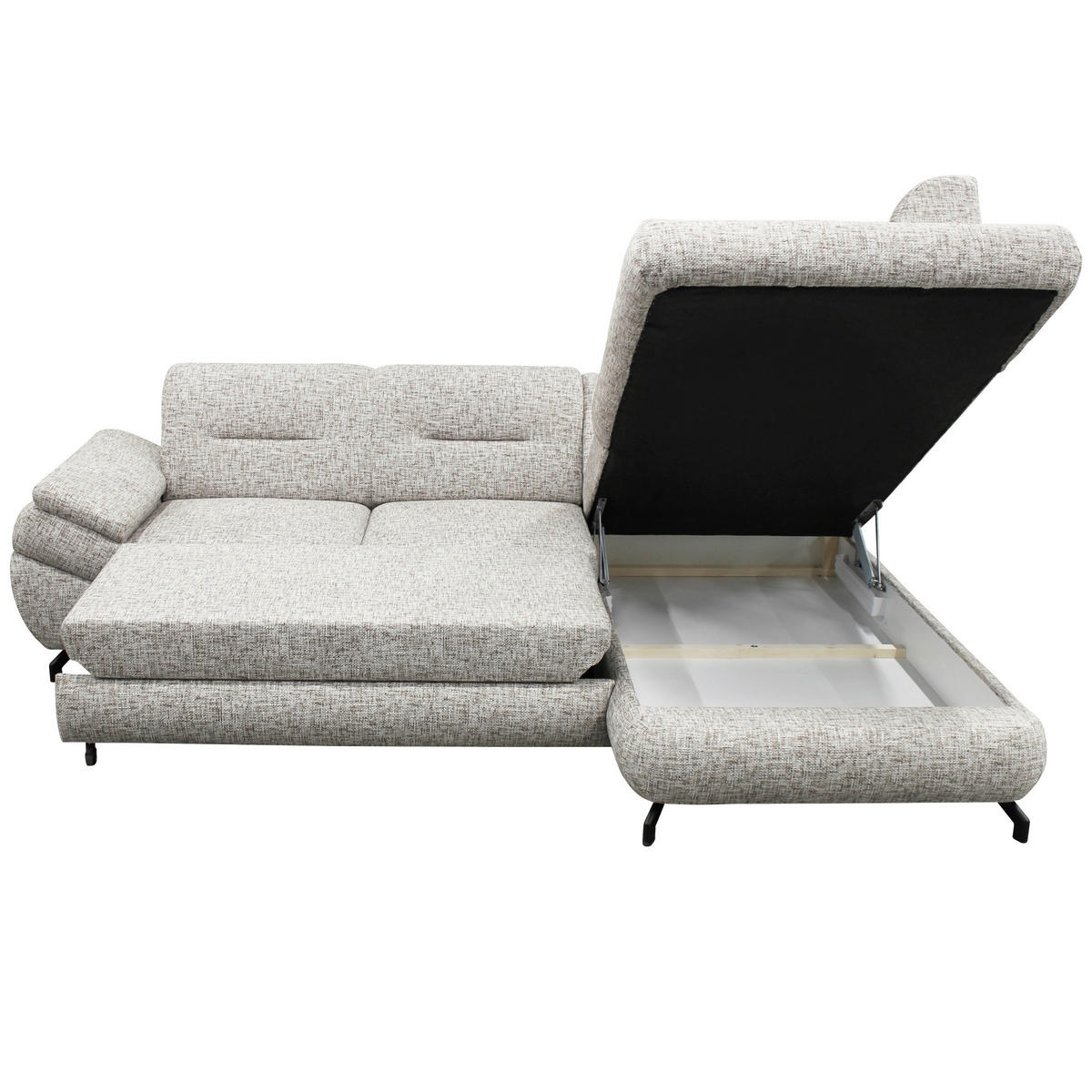 ECKSOFA Beige Struktur, Plüsch  - Beige/Schwarz, Design, Textil/Metall (274/201cm) - MID.YOU