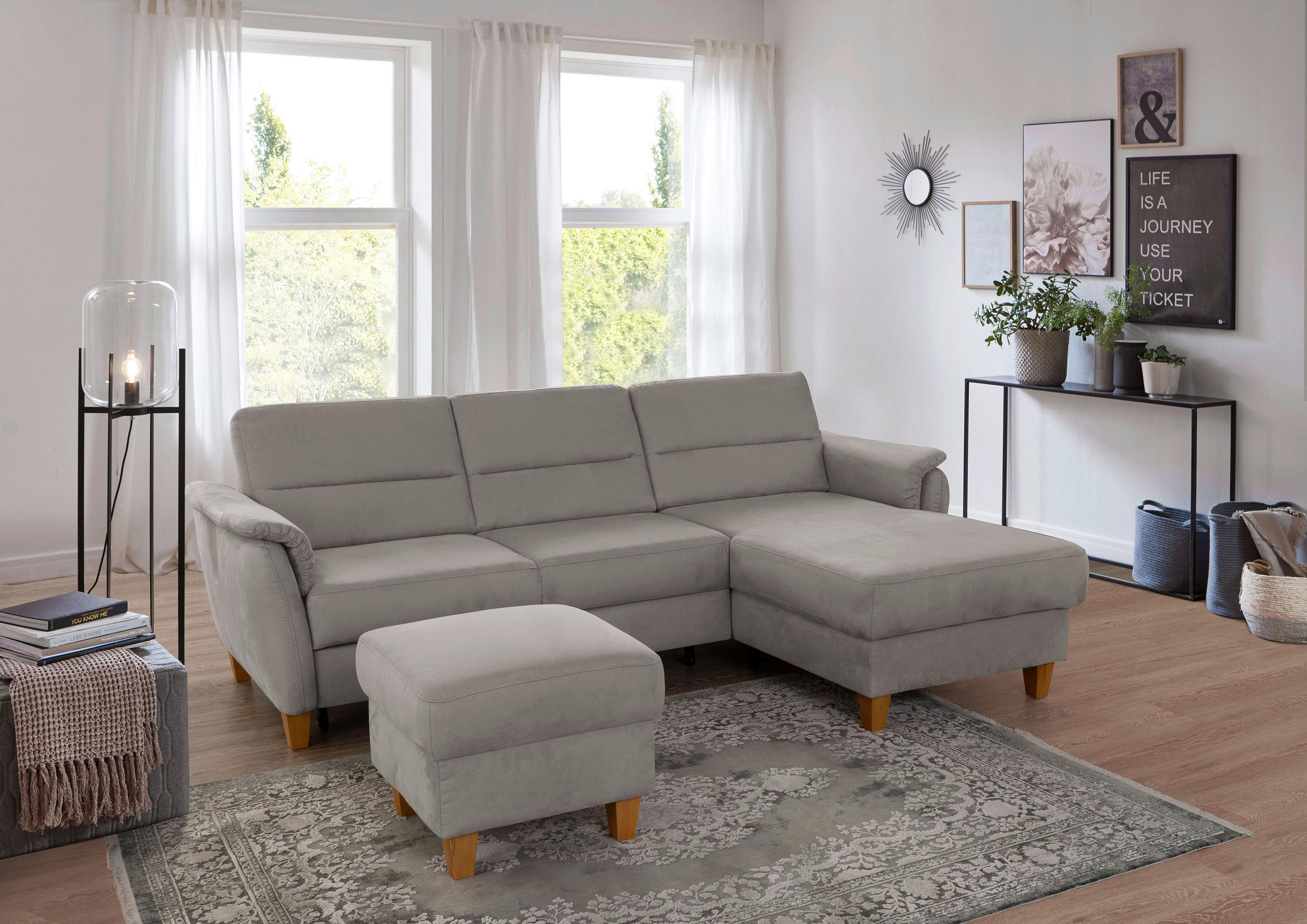 ECKSOFA Mikrofaser Anthrazit  - Eichefarben/Anthrazit, Konventionell, Holz/Textil (244/163cm) - Sit & More