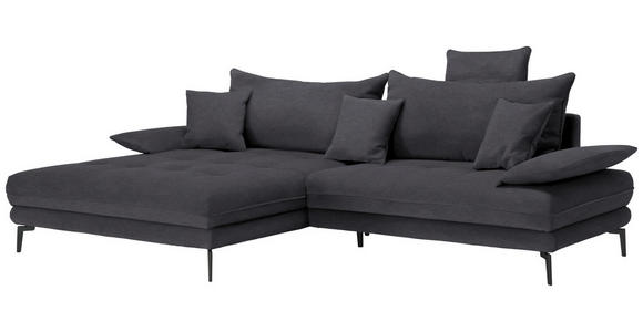 ECKSOFA in Flachgewebe Anthrazit 176/292 cm - Anthrazit/Schwarz, MODERN, Textil/Metall (176/292cm) - Carryhome