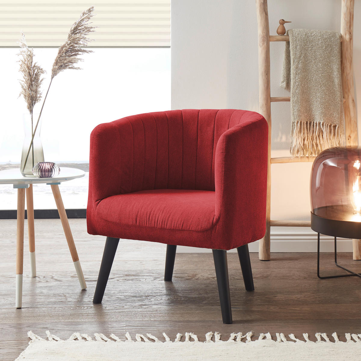 COCKTAILSESSEL in Mikrovelours Rot  - Rot/Schwarz, Basics, Holz/Textil (61/82/58cm) - Livetastic