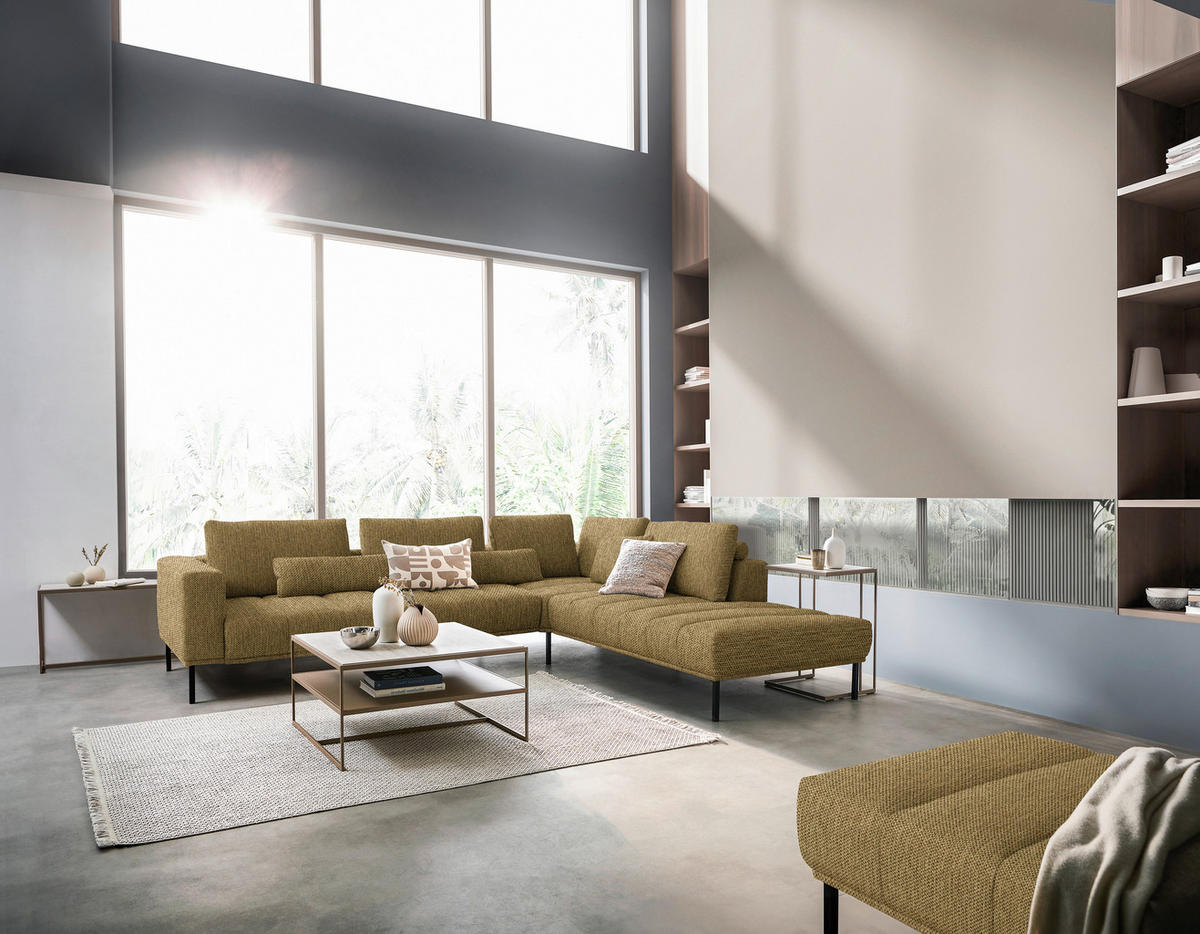 ECKSOFA  in Flachgewebe Messingfarben  308/270 cm  - Messingfarben/Schwarz, Design, Textil/Metall (308/270cm) - Pure Home Lifestyle