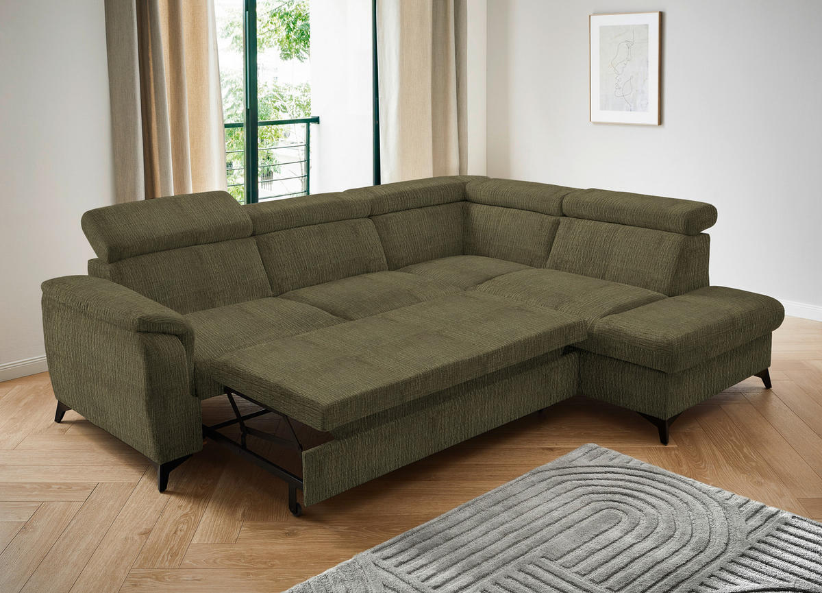 ECKSOFA in Flachgewebe Grün  - Schwarz/Grün, Design, Textil/Metall (260/203cm) - Stylife
