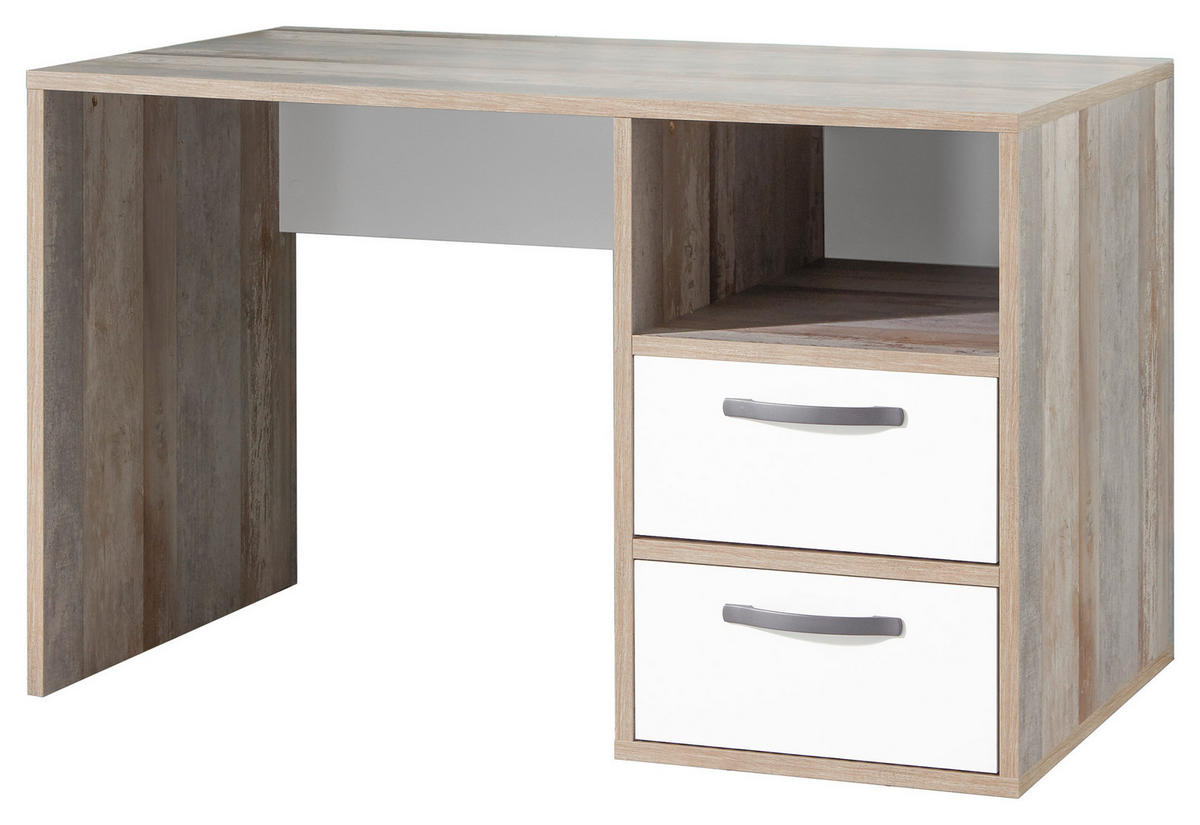 MLADINSKA PISALNA MIZA leseni material naravne barve, bela  - bela/naravne barve, Konvencionalno, umetna masa/leseni material (125/70/75cm) - Carryhome