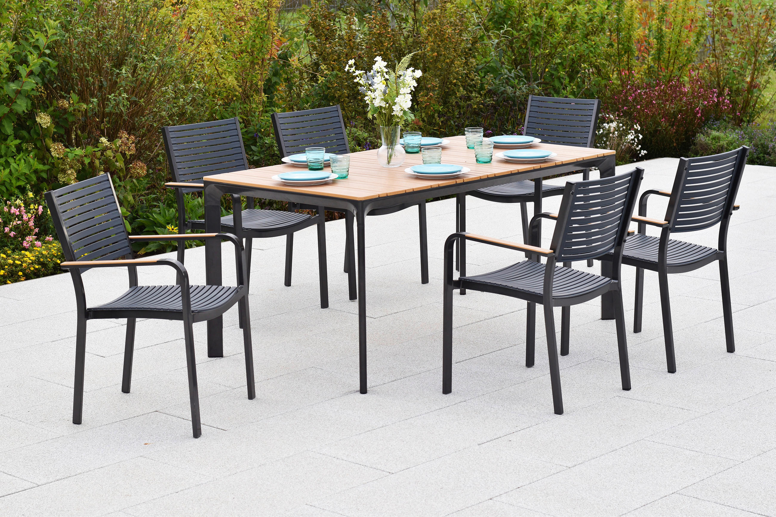 GARTENTISCHGRUPPE  - Graphitfarben/Naturfarben, KONVENTIONELL, Kunststoff/Metall - Gardenson