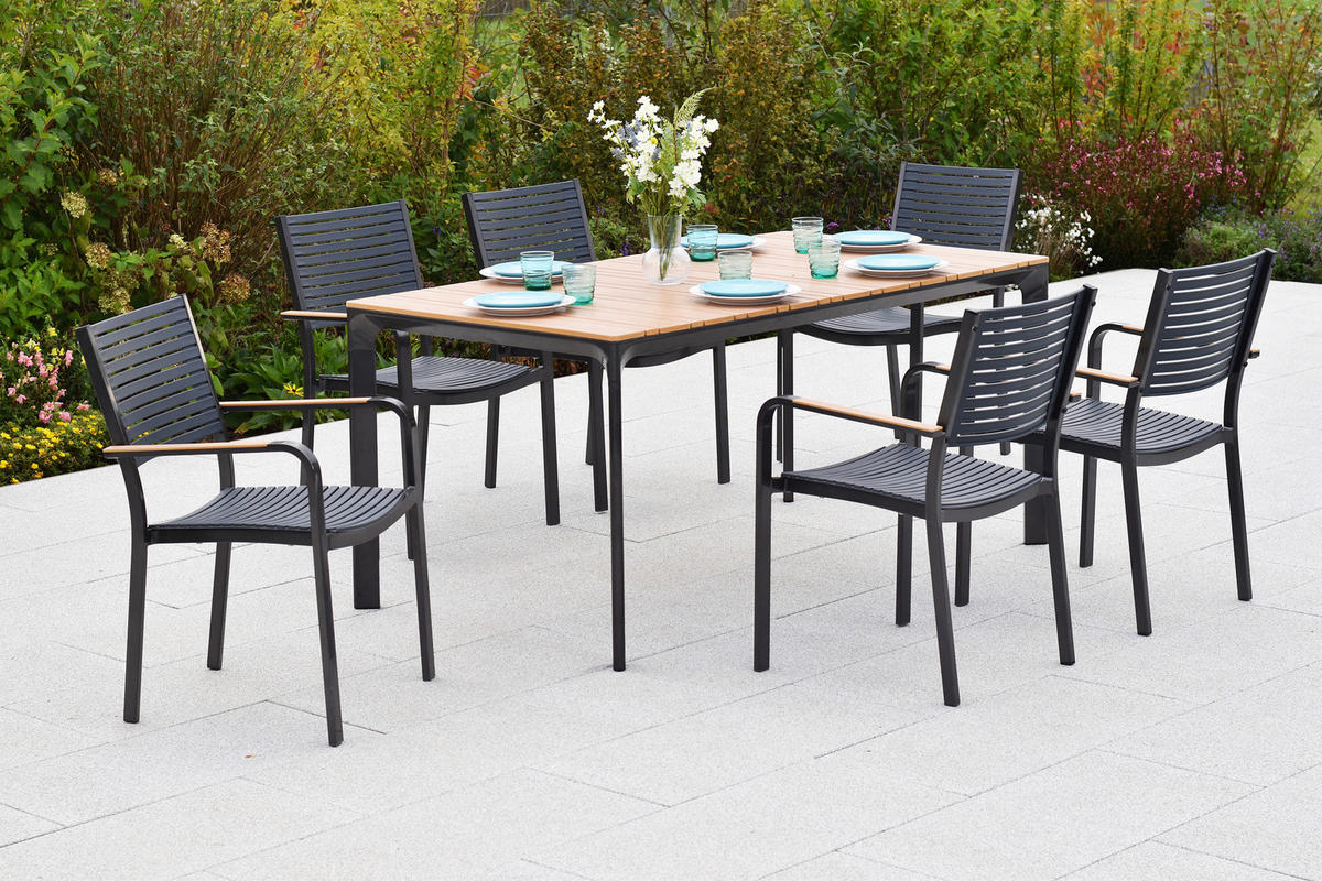 GARTENTISCHGRUPPE  - Graphitfarben/Naturfarben, KONVENTIONELL, Kunststoff/Metall - Gardenson