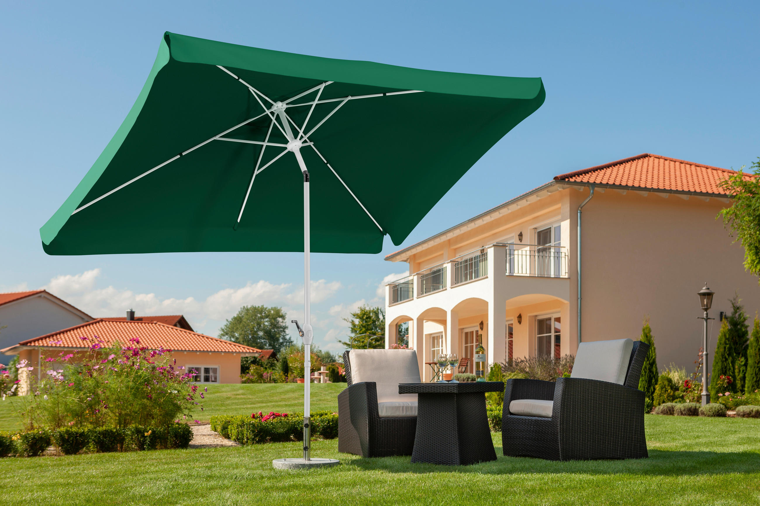 SLUNEČNÍK 200/250/300 cm - bílá/zelená, Basics, kov/textil (200/250/300cm)