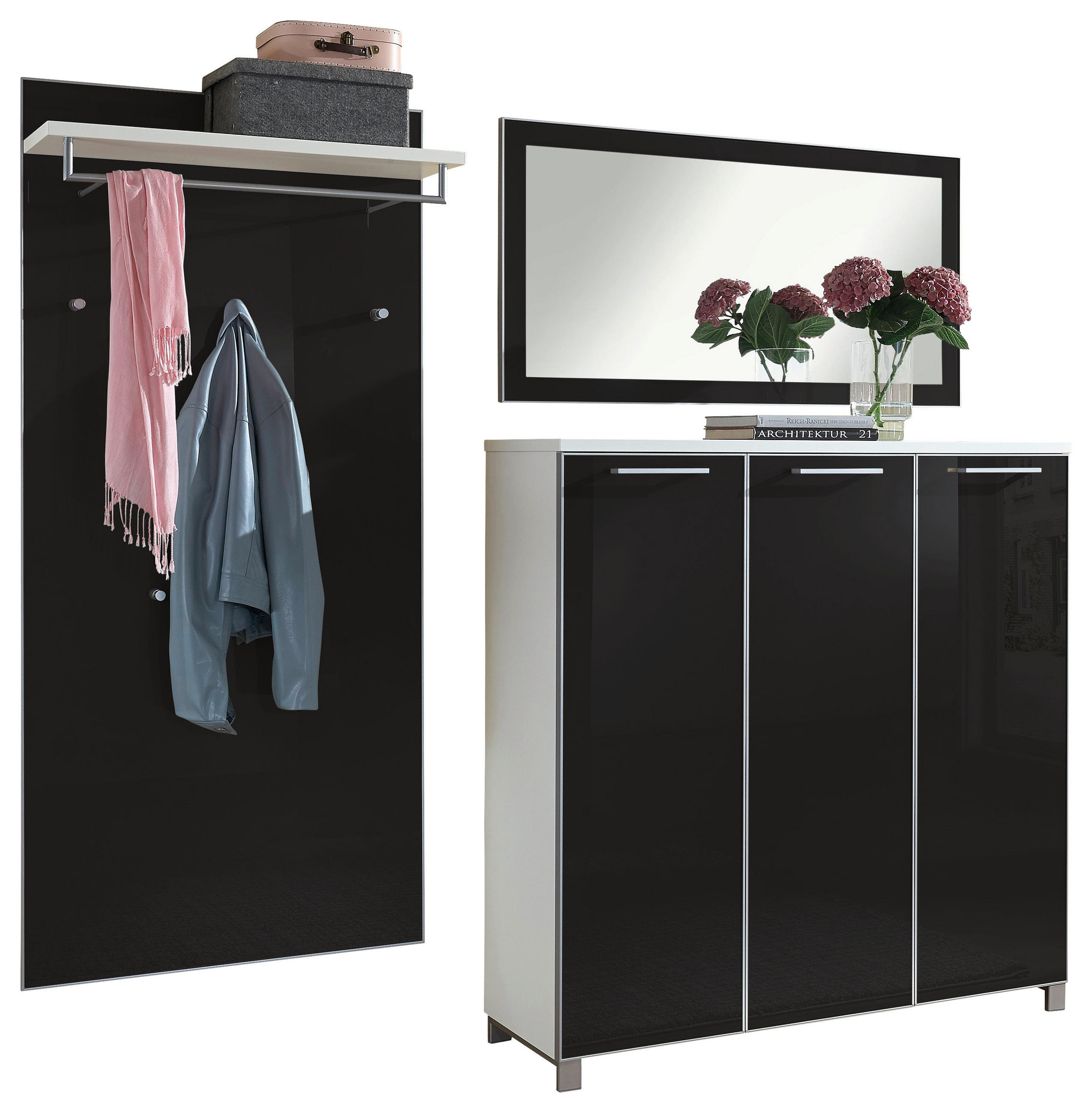 GARDEROBE Anthrazit, Weiß - Anthrazit/Weiß, Design, Glas (215/195/37cm)