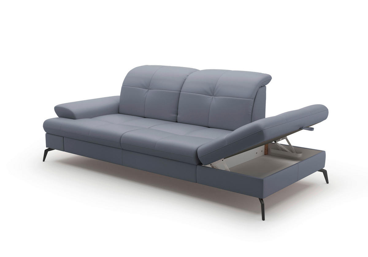 RÉCAMIERE in Echtleder Graublau  - Graublau/Schwarz, Konventionell, Leder/Metall (231/90/122cm) - Sit & More