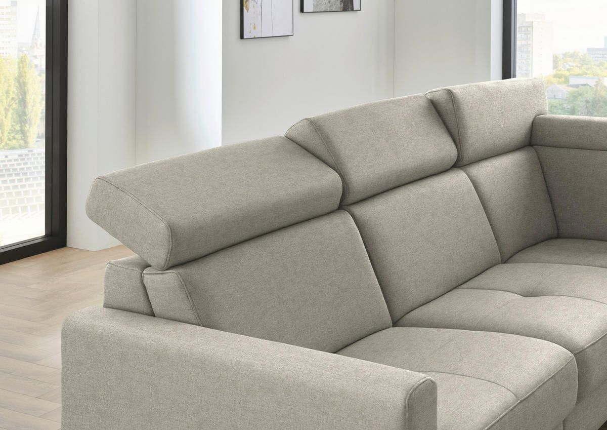 ECKSOFA Flachgewebe Ecru  - Ecru/Schwarz, Konventionell, Textil/Metall (276/214cm) - Beldomo System