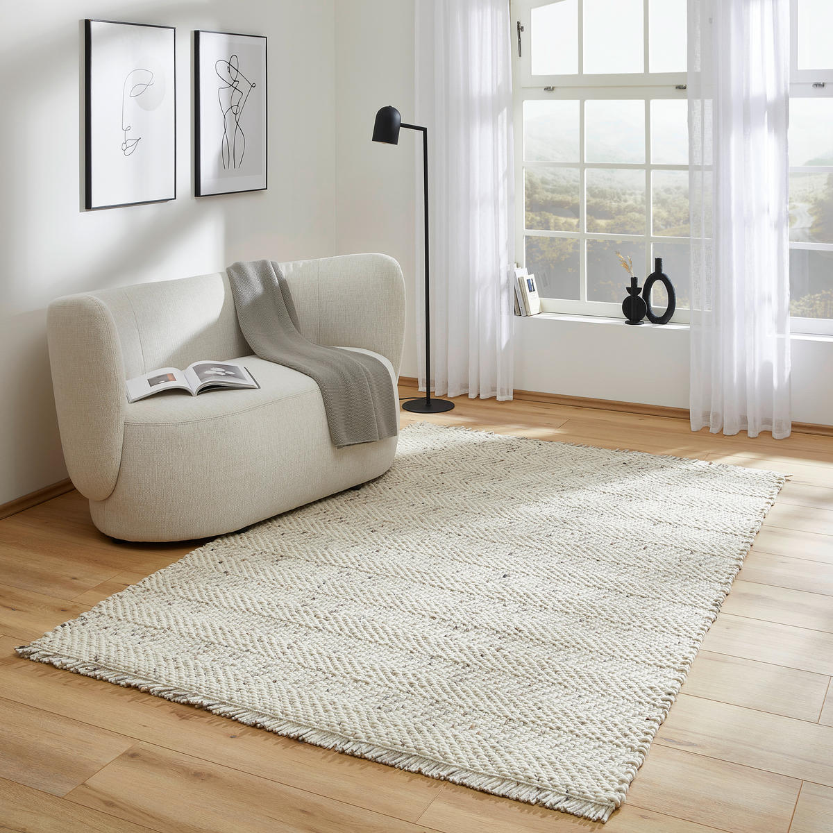 HANDVÄVD MATTA 160/230 cm Kärnten  - vit/beige, Basics, textil (160/230cm) - Linea Natura