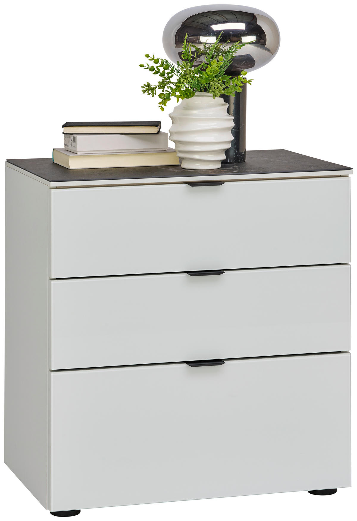 NACHTTISCH 58/62.5/40 cm  in Schwarz, Hellgrau  - Hellgrau/Schwarz, Konventionell, Glas/Holzwerkstoff (58/62.5/40cm) - Moderano