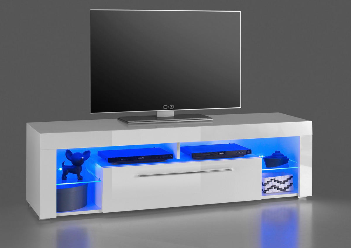 KOMODA POD TELEVIZI, bílá, 153/44/44 cm - bílá/barvy hliníku, Design, kov/kompozitní dřevo (153/44/44cm) - MID.YOU
