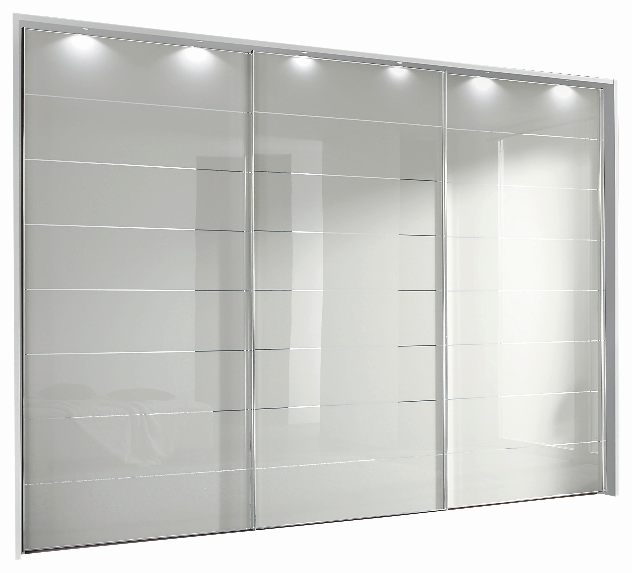 SCHWEBETÜRENSCHRANK 336/222/68 cm 3-türig Silberfarben, Weiß  - Chromfarben/Silberfarben, Design, Glas/Holzwerkstoff (336/222/68cm) - Moderano