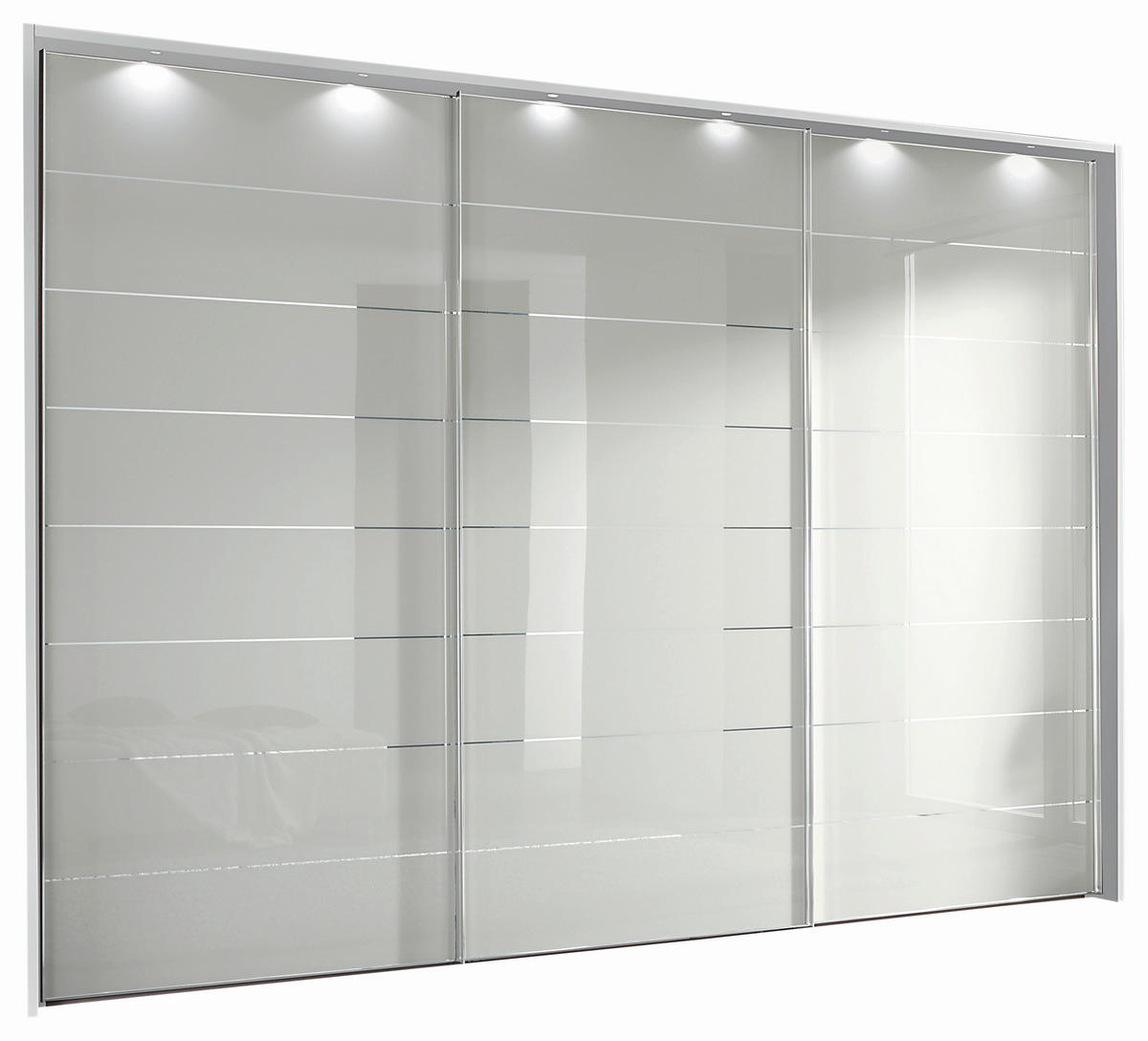 SCHWEBETÜRENSCHRANK 336/222/68 cm 3-türig Silberfarben, Weiß  - Chromfarben/Silberfarben, Design, Glas/Holzwerkstoff (336/222/68cm) - Moderano