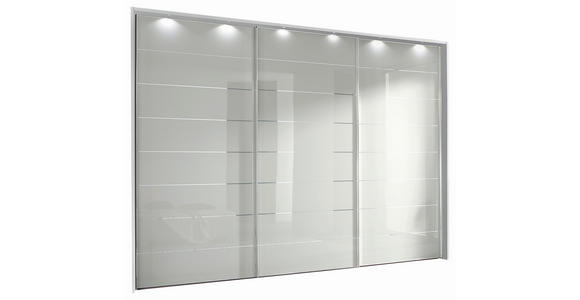 SCHWEBETÜRENSCHRANK 336/222/68 cm 3-türig Silberfarben, Weiß  - Chromfarben/Silberfarben, Design, Glas/Holzwerkstoff (336/222/68cm) - Moderano