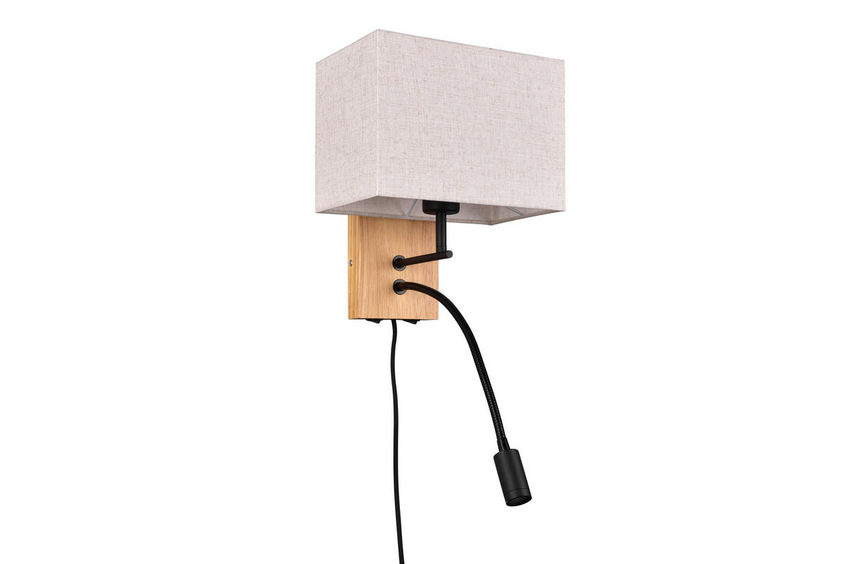 VÄGGLAMPA Nilam   - vit/brun, Natur, trä/textil (30/25/38cm)