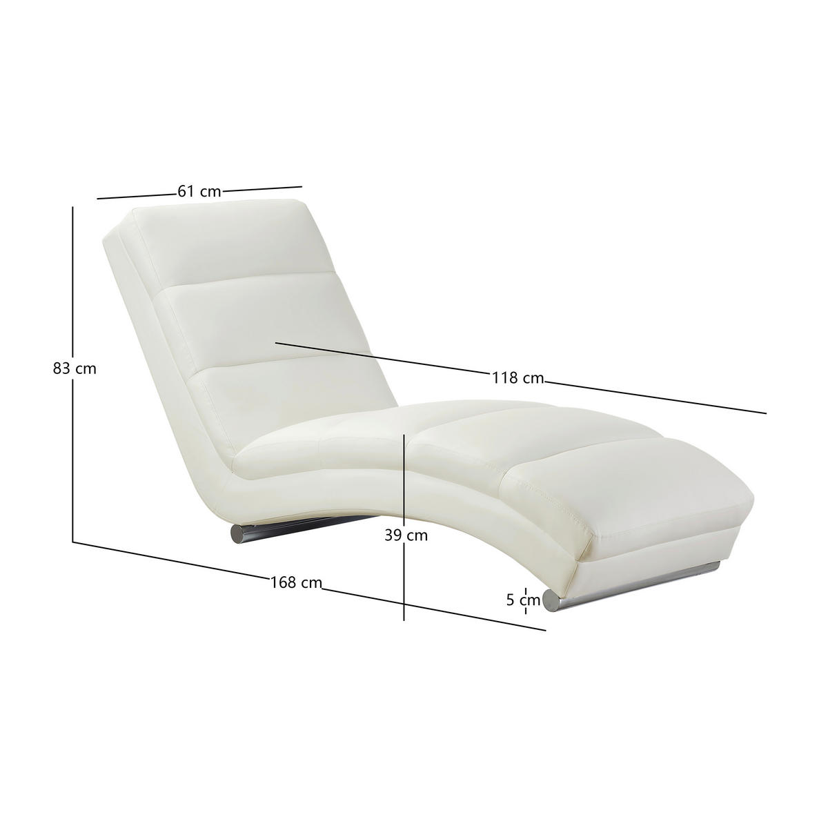RELAXLIEGE in Lederlook Weiß  - Silberfarben/Weiß, MODERN, Textil/Metall (60/81/171cm) - Livetastic